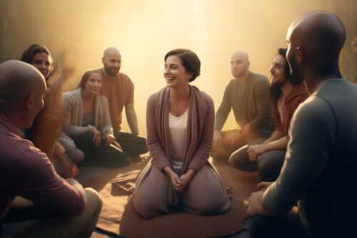 Group meditating
